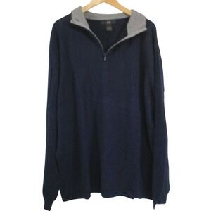 H&H Mens Cotton Cashmere Long Sleeve 1/4 Zip Sweater Jumper sz XL Blue Business